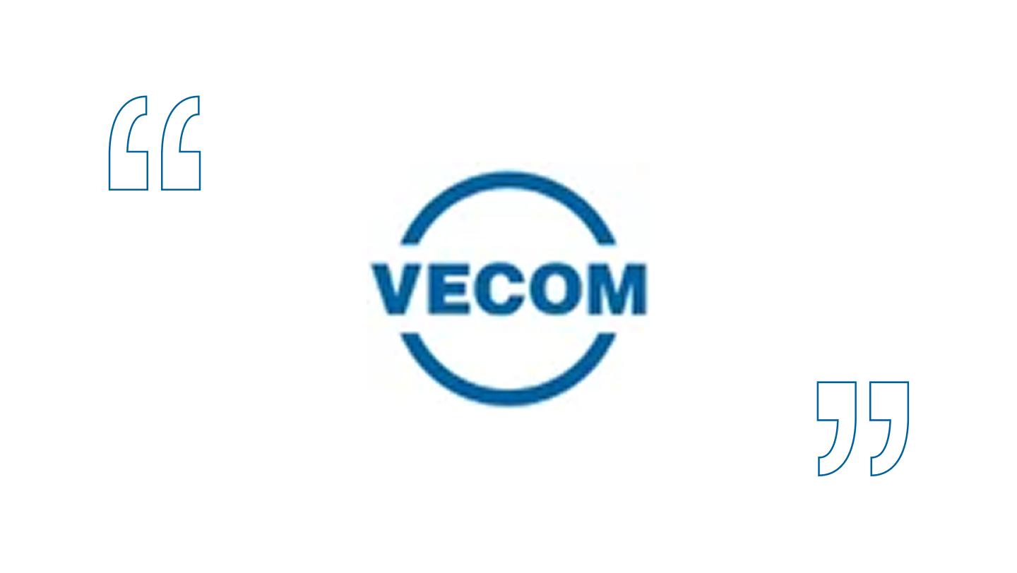 "Vecom" logo, surrounded by quotation marks.